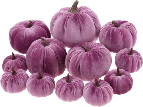 Vista 12 de Juego de 12 calabazas artificiales de terciopelo para Halloween, tela de cocina sintética de cosecha de otoño, espuma de granja, porche, mesa