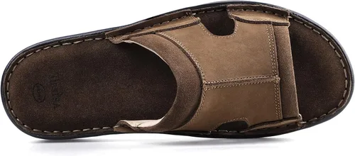 Vista 2 de TIESTRA Sandalias de cuero para hombre, cómodas, ligeras, informales, de verano, para la playa, para interiores y exteriores, sandalias deslizantes