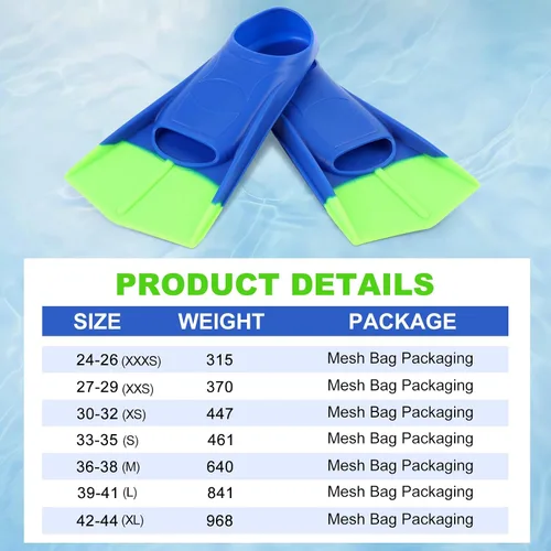 Vista 6 de Aletas de natación para niños, aletas cortas de natación para entrenamiento de natación y buceo, tamaño adecuado para principiantes, niños, niñas