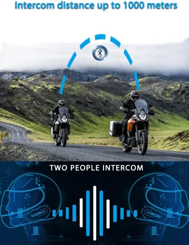 Vista 3 de MAXTO Auriculares Bluetooth X2 para motocicleta con intercambio de música, sistemas de comunicación de casco de 2 conductores de 1000 M, sonido