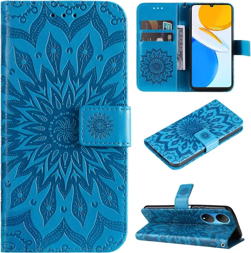 Vista 7 de Funda para Honor X7, diseño de flores de sol de piel de primera calidad con función atril y cierre magnético