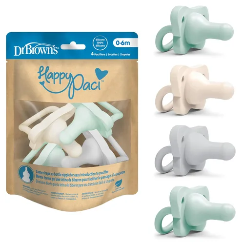 Vista 15 de Dr. Brown's HappyPaci - Chupón de silicona, azul y blanco, 0.0-19.7 ft, paquete de 4