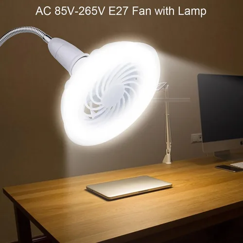 Vista 8 de Ventilador de techo de 5.79 "con luz de 3 modos de ajuste de ventilador de techo de perfil bajo E27 con tapa para dormitorio cocina