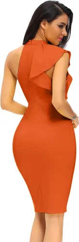 Vista 3 de Vestido de fiesta de cóctel ajustado a la moda con volantes de un hombro sin mangas para mujer