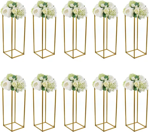 Vista 2 de TFCFL 4/10 piezas de oro de boda soporte de metal jarrón columna soporte geométrico centro de mesa jarrón (estilo 1)