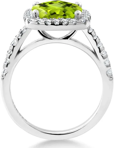 Vista 3 de Gem Stone King Anillo de compromiso de mujer de plata de ley 925 con peridoto verde y zafiro blanco creado para mujer
