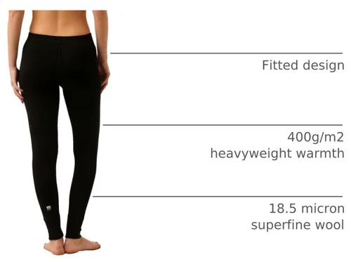Vista 4 de MERIWOOL - Pantalones térmicos de capa base para mujer, 100% lana merina, 400g, pesados Negro