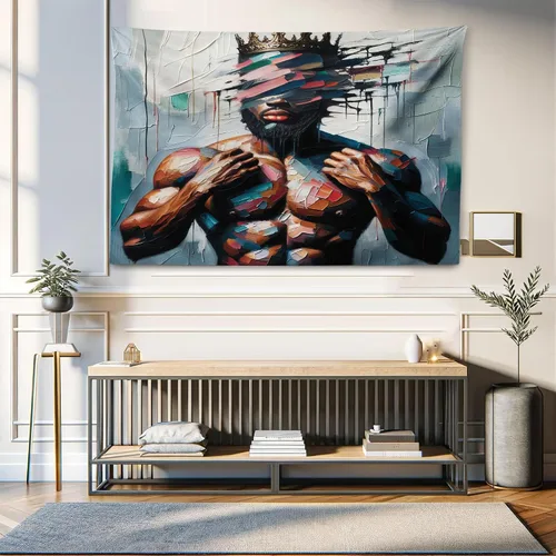 Vista 224 de Ambesonne Tapiz de arte afro, hombre negro fuerte con una corona de trazos impresión de pintura moderna, decoración de tela para colgar en la pared