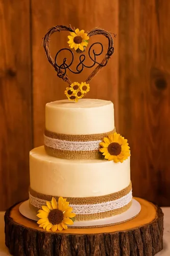 Vista 4 de Decoración de pastel de vid de girasol personalizada para parejas, recuerdo rústico personalizado para bodas, compromisos, despedidas de soltera