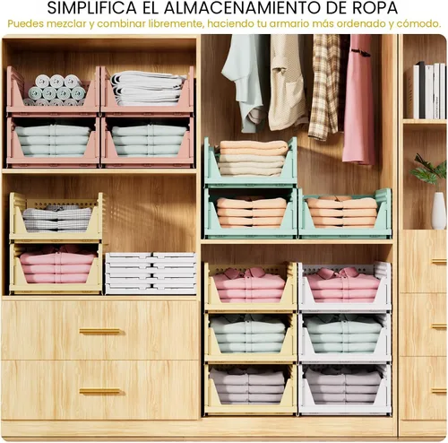 Vista 4 de SNSLXH Paquete de 5 cajas organizadoras apilables de armario, cesta de almacenamiento multifuncional y plegable para baño, cocina, lavandería