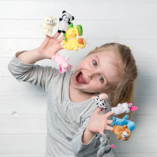 Vista 7 de Paquete de 16 marionetas de dedo de animales, juego de marionetas de peluche para niños, recuerdos de fiesta de Pascua, rellenos de cesta de Pascua