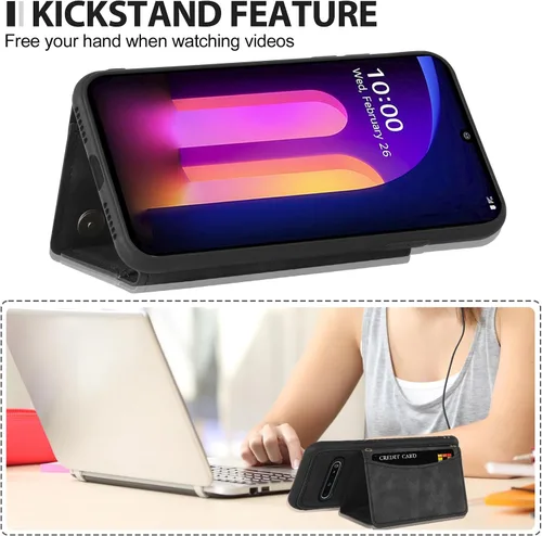 Vista 5 de Asuwish Funda de teléfono para LG V60 ThinQ V60ThinQ 5G G9 Thin Q Wallet Cover con protector de pantalla de vidrio templado y soporte de tarjeta