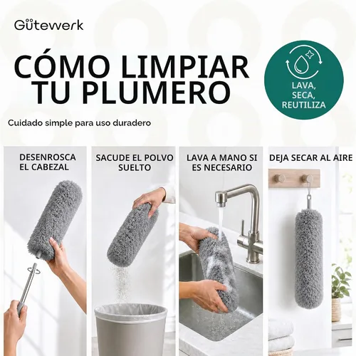 Vista 6 de Gütewerk - Plumero de telaraña con poste de extensión de 100 pulgadas Gris