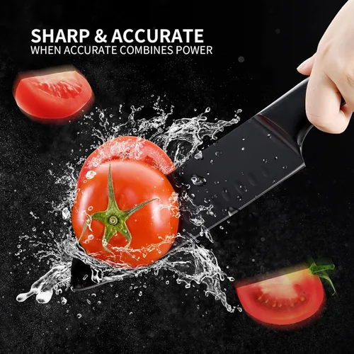 Vista 4 de SHI BA ZI ZUO Juego de cuchillos de cocina de 2 piezas, cuchillo Santoku y cuchillo de pelar, cuchillo de chef japonés con revestimiento de Ti