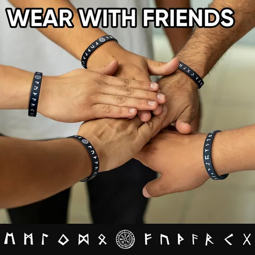 Vista 8 de MEALGUET 5 pulseras vikingas para hombre pulsera vikinga nórdica negra para hombres y mujeres, banda de goma de silicona de ajuste cómodo, joyería