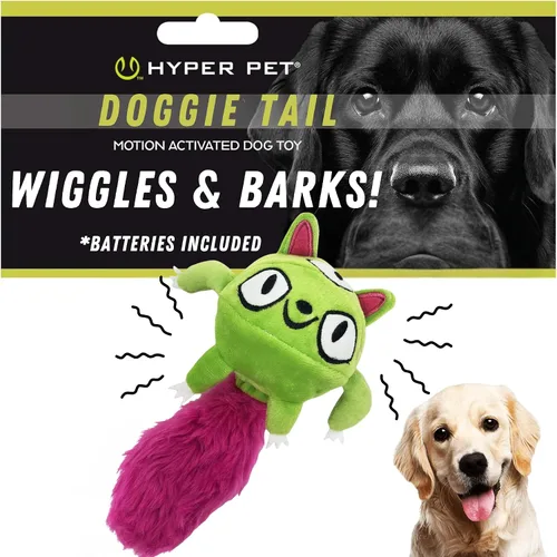 Vista 15 de Juguetes de peluche interactivos para perros Hyper Pet Doggie Tail (se mueve, vibra y ladra, juego estimulante) Durable boredom buster with