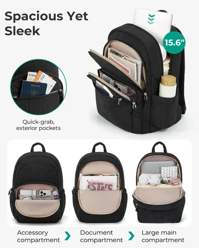 Vista 3 de BAGSMART Mochila de viaje para mujer, mochila universitaria para laptop de Negro