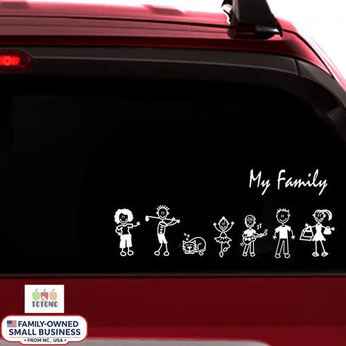 Vista 9 de TOTOMO 13 Pegatinas de Figuras de Palo para Auto de Mi Familia (Estilo #1) con Pegatina de Familia de Mascotas Perro Gato para Ventanas y Parachoques