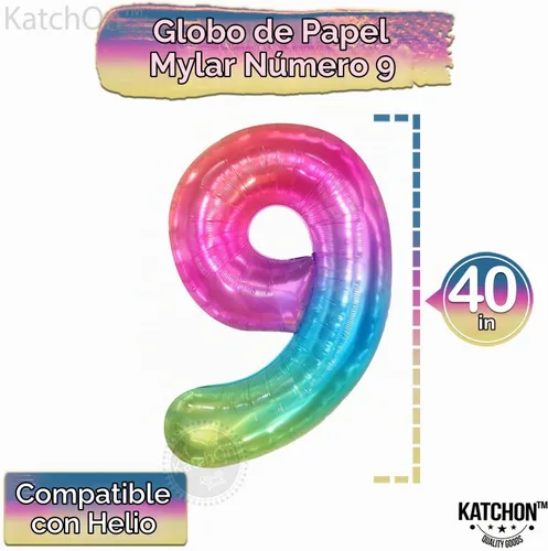Vista 2 de KatchOn, Globo arcoíris número 9 – 40 pulgadas Globo de cumpleaños de Gelatina