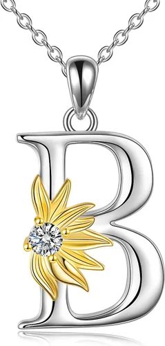 Vista 15 de POPLYKE Collar de girasol con inicial para mujer, plata de ley 925, colgante de girasol, cadena con dije de letra inicial