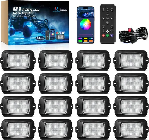 Vista 10 de MICTUNING Q1 RGBW Luces LED Rock, 4 Módulos de Color Puro Underglow Neón Iluminación Multicolor con Kit de Interruptor de Cableado, Controlador