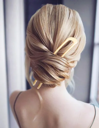 Vista 2 de 4 horquillas de metal para el cabello en forma de U, pinza para el cabello francés con placa de moño largo, horquilla para el cabello, accesorios