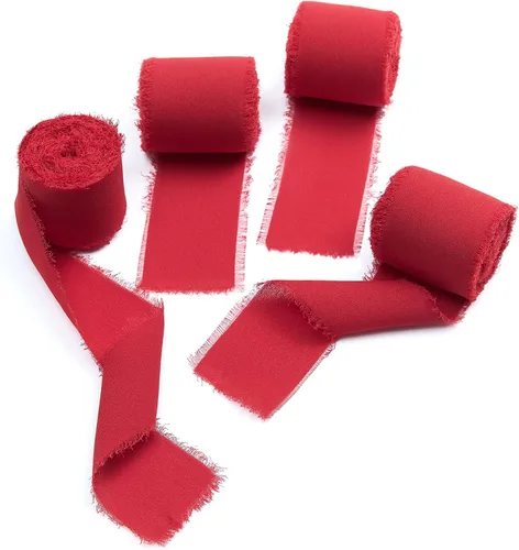 Vista 20 de 4 rollos de cinta de seda hecha a mano con flecos de 1.5 pulgadas x 5 yardas (4 rollos de 20 yardas) para invitaciones de boda, ramos de novia
