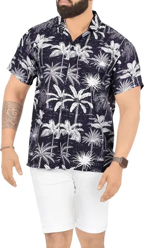Vista 4 de LA LEELA Camisas hawaianas de manga corta con botones para hombre, estilo Aloha, para fiestas tropicales y días festivos
