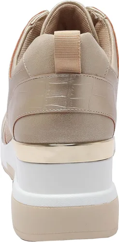 Vista 3 de YZ Tenis de cuña de moda para mujer, con tacón alto, con cordones y plataforma
