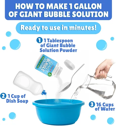Vista 2 de Solución de burbujas gigantes – Varitas de burbujas, burbujas para niños, polvo de mezcla de burbujas para niños hace 896 OZ (7 galones) – La mezcla