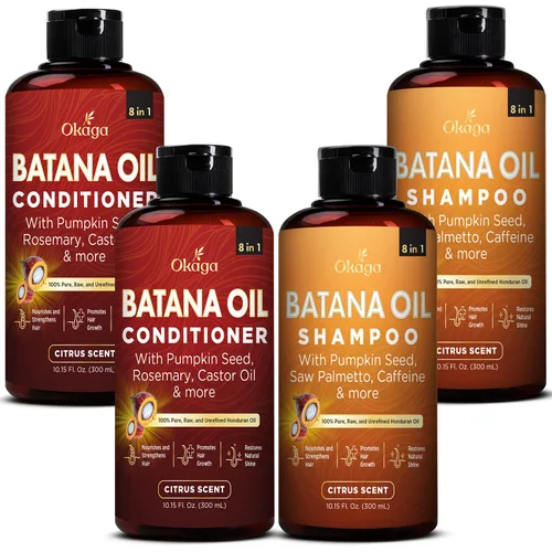 Vista 9 de Paquete de Champú y Acondicionador de Aceite de Batana (Set de Ducha Okaaga) con Jugo de Hoja de Aloe Vera, Serenoa, Cafeína, Biotina, Jojoba