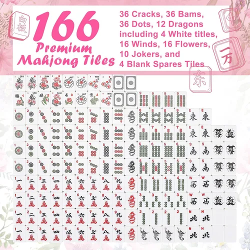 Vista 4 de Duraaamo Juego de azulejos Mahjong americanos de 177 piezas con bolsas