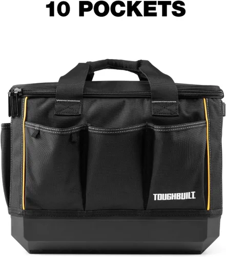 Vista 8 de ToughBuilt StackTech Bolsa de herramientas con cremallera de 11 pulgadas, sistema de bloqueo automático con apertura amplia, tela 1680D y base dura