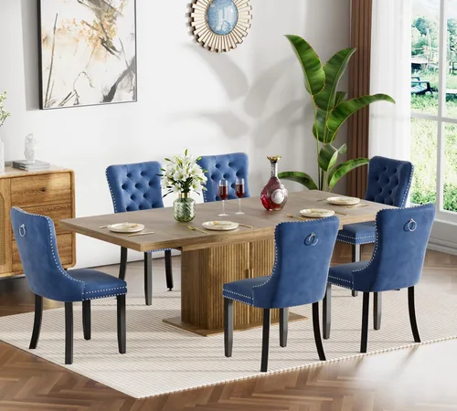 Vista 101 de Juego de mesa de comedor extensible de 5 piezas, juego de mesa de comedor extensible de estilo granja para 4, mesa de cocina expandible de madera