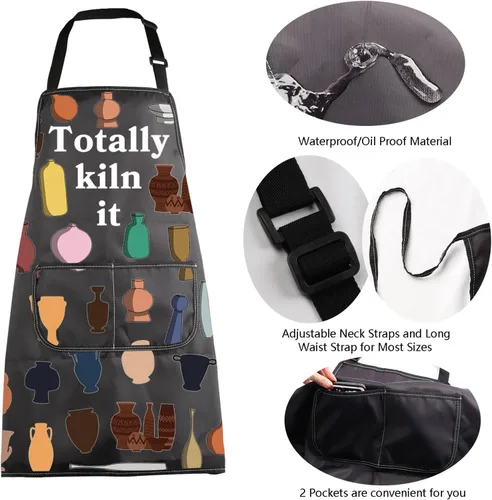 Vista 5 de MBMSO Delantal de artista de cerámica 'Totally Kiln It' - Regalo para hacer cerámica con bolsillo para los amantes de la cerámica
