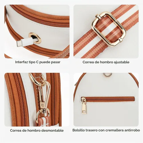 Vista 4 de T1953 Mochila para mujer, de piel sintética, para regalo para niñas y mujeres 04-blanco marrón