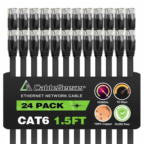 Vista 18 de Cable Ethernet Cat 6 de 1 pie (paquete de 10) (a un precio Cat5e pero mayor ancho de banda) Cables de red planos de Internet - Cable de conexión