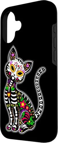 Vista 2 de iPhone 16 Sugar Skull Cat Lindo estuche de regalo mexicano divertido Dia De Los Muertos