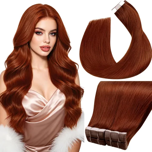 Vista 21 de LaaVoo Extensiones adhesivas de cabello humano real, color negro azabache, extensiones de cabello humano liso y sedoso, 10 pulgadas, 20