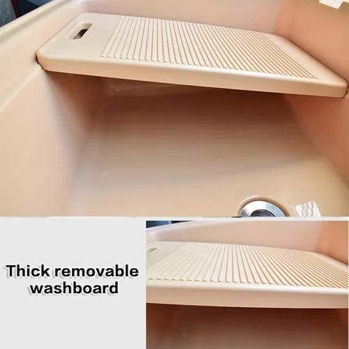 Vista 5 de Fregadero de plástico independiente con tabla de lavadero, fregadero utilitario para interiores y exteriores con grifo de agua fría y caliente