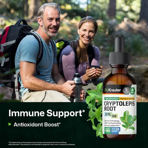Vista 2 de BIO KRAUTER® Suplemento de apoyo inmunológico Cryptolepis - Tintura vegana de Cryptolepis Sanguinolenta, apoyo inmunológico natural y bienestar