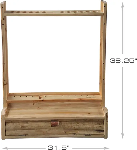 Vista 2 de Rush Creek Creations Estante rústico de almacenamiento de pared con 2 lazos compuestos – 12 flechas con compartimento para accesorios – hecho a mano