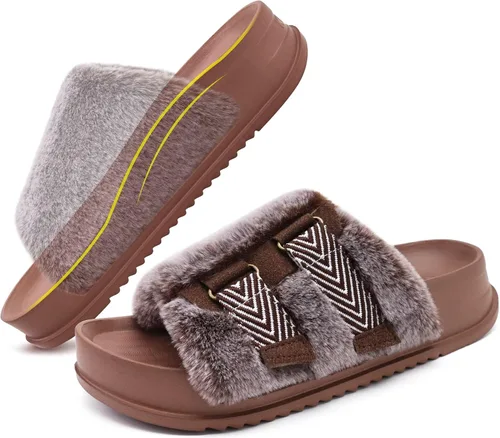 Vista 10 de KuaiLu Pantuflas ortopédicas para mujer con soporte de arco, sandalias acolchadas suaves para mujer, sandalias de moda con punta abierta, de piel