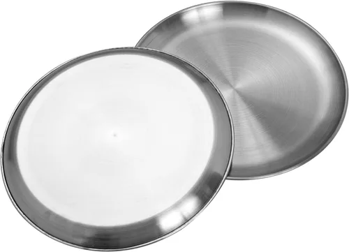 Vista 2 de CAMBUY Juego de platos de acero inoxidable de 10 pulgadas, platos de metal ligeros irrompibles para cena, no tóxicos, aptos para lavavajillas, sin