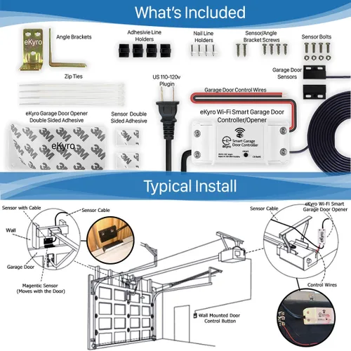 Vista 8 de eKyro Abridor inteligente de puerta de garaje - Controlador remoto universal WiFi compatible con Alexa, Google Home, iPhone, Siri, Android, alerta