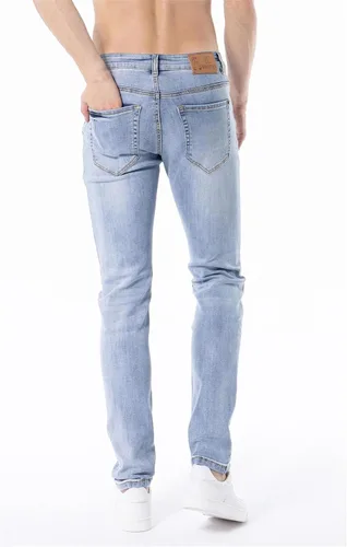 Vista 4 de ZLZ Jeans desgastados rasgados y azules para hombre, ajuste delgado, diseño de moda urbana, pantalones de mezclilla destruidos, ajuste elástico