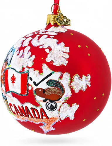 Vista 2 de Viaje a Canadá bola de cristal adorno de Navidad 4 pulgadas