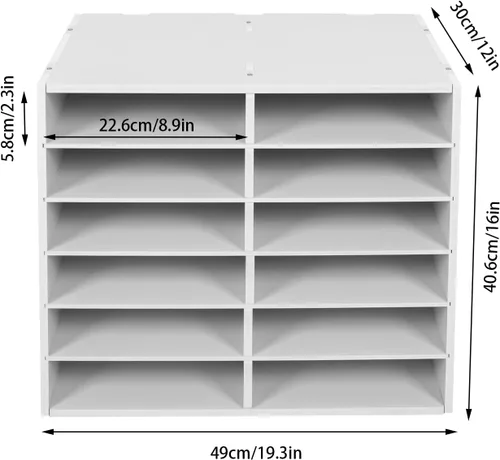 Vista 3 de Organizador de literatura de escritorio con 12 compartimentos, clasificador de archivos ajustable, centro de correo, soporte para revistas, gabinete