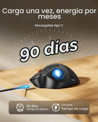 Vista 8 de ProtoArc Ratón inalámbrico Bluetooth Trackball, EM02 de dos ángulos ajustables, ergonómico recargable, conexión de 3 dispositivos, control de pulgar