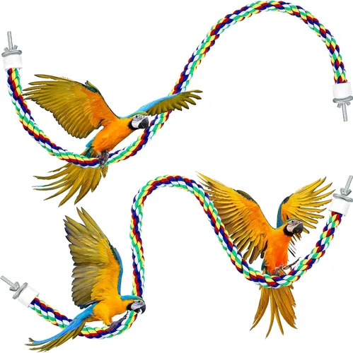 Vista 8 de Weewooday 2 perchas de cuerda para pájaros, cuerda de escalada, accesorios para loros, periquitos, cacatúas, conures (21.6 pulgadas)